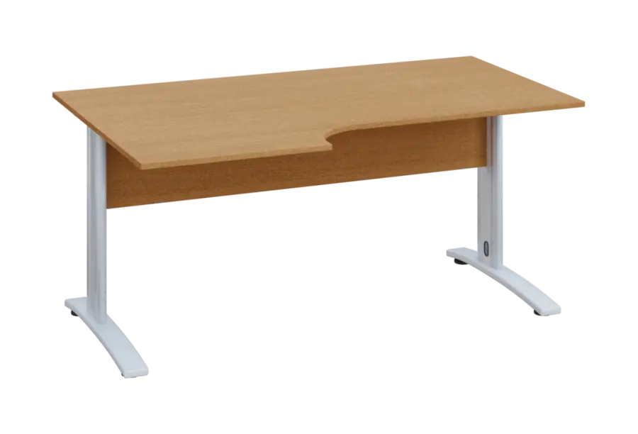 ERK 28 - 166 stůl kancelářský, rohový, levý, kovová podnož bílá, deska 25 mm, široký 1600 mm, buk Royal